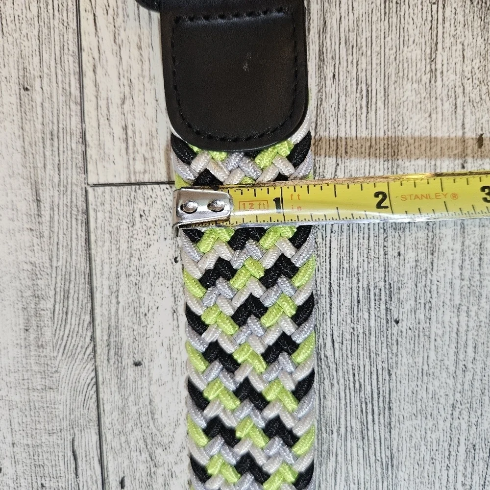 DIBI Black White Neon Yellow & Silver Elastic Braided Belt XL